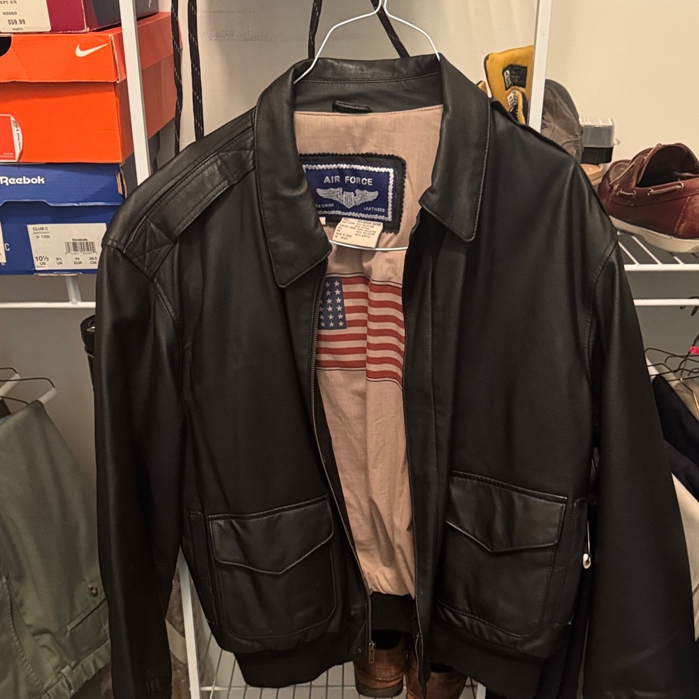 Air Force Black Leather Bomber Jacket for Men